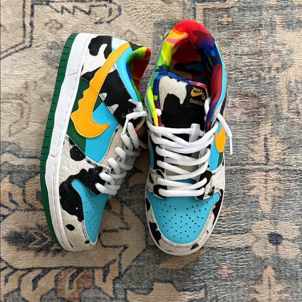 Blue and Yellow Sneakers with Cow Print